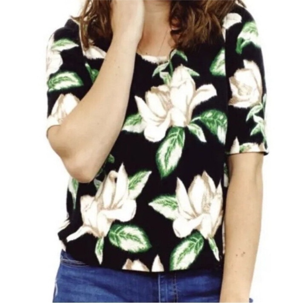 ANTHROPOLOGIE Kobus black and green floral Top by Postmark
